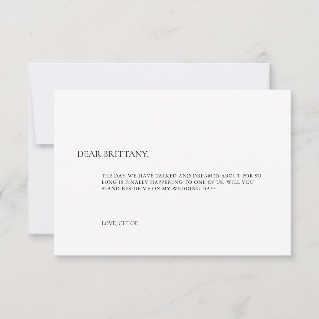 Simple Elegant White Bridesmaid Proposal Card Inbjudningar (Baksida)