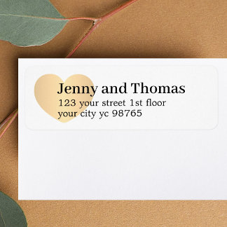 Simple Elegant White Gold Heart Wedding Label Returadress Etikett