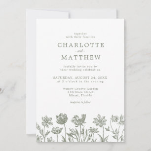 Simple Elegant Wild Flower Sage Green Wedding Inbjudningar