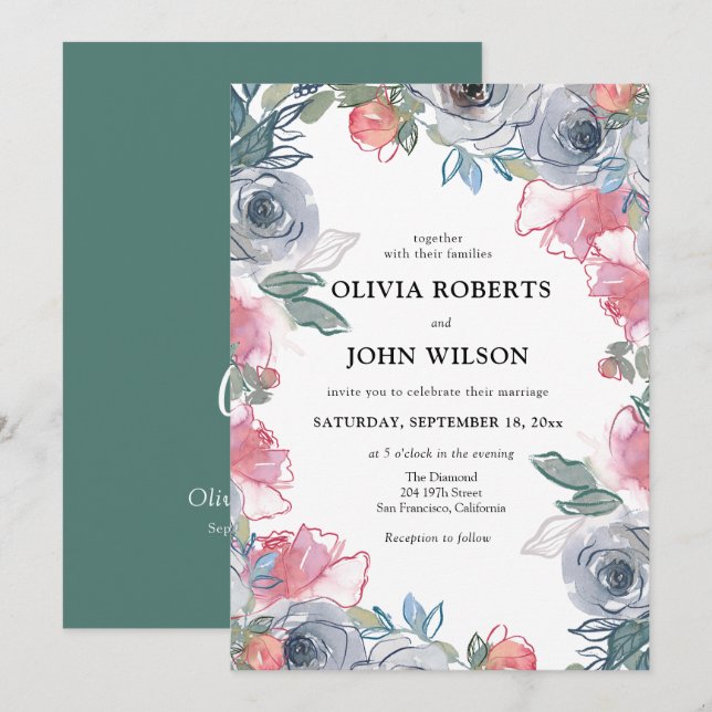 Simple Elegant WildblomWedding Inbjudningar (Fram/baksida)