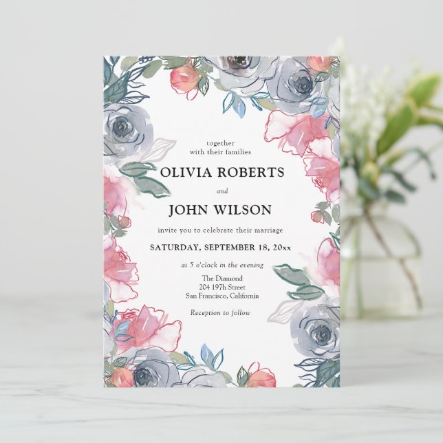 Simple Elegant WildblomWedding Inbjudningar (Stående Fram)