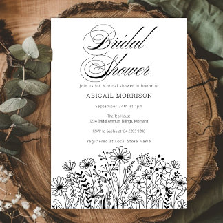 Simple Elegant Wildflowers Bridal Shower Inbjudningar