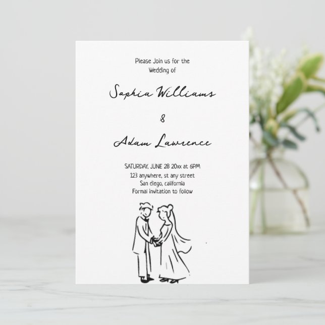 Simple elegent Hand Drawn Wedding Inbjudningar (Stående Fram)