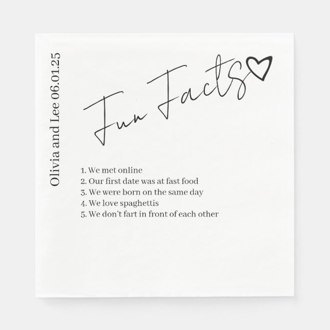 Simple Engagement Party Fun facts Name Wedding  Pappersservett (Framsidan)