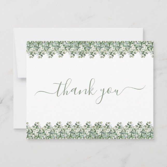Simple Eucalyptus Greenery Wedding Thank You Card Tack Kort (Framsida)