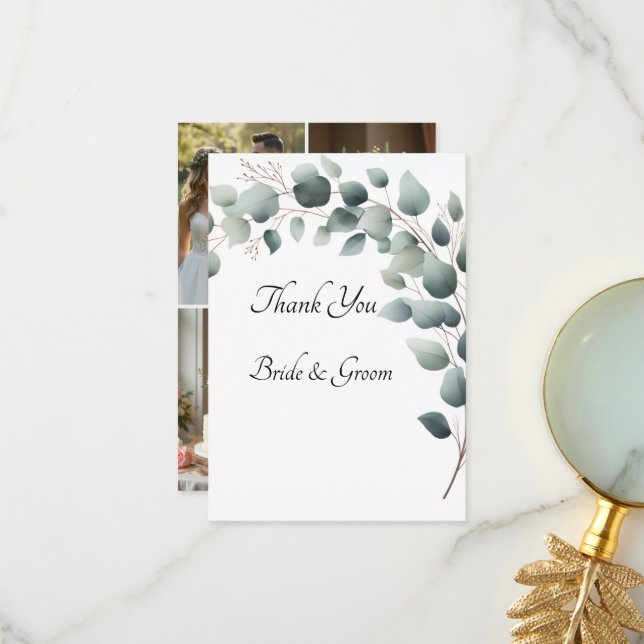 Simple Eucalyptus Photo Thank you Card Tack Kort (Fram/Back In Situ)