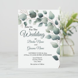 Simple Eucalyptus Wedding Invitation Inbjudningar