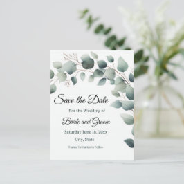 Simple Eucalyptus Wedding Save the Date Postcard Vykort