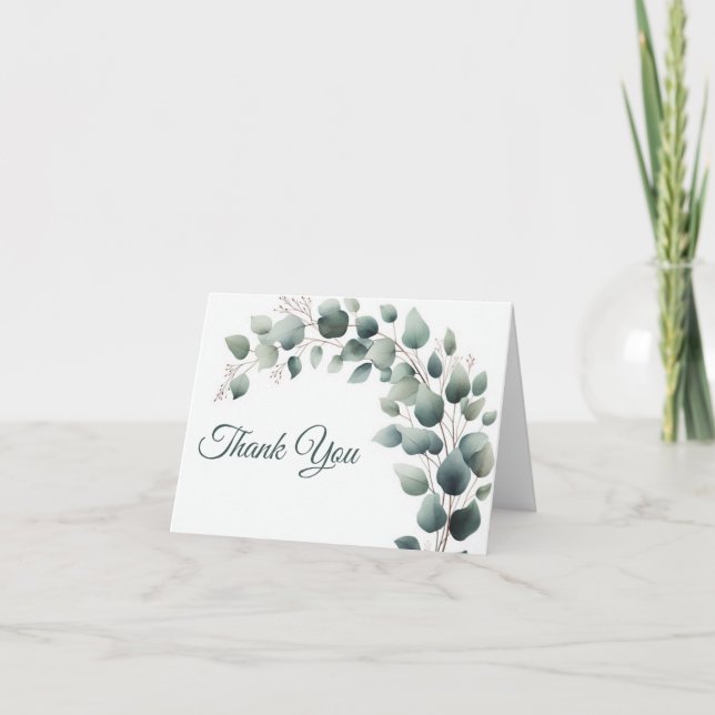 Simple Eucalyptus Wedding Thank you Card Blank Tack Kort (Framsida)