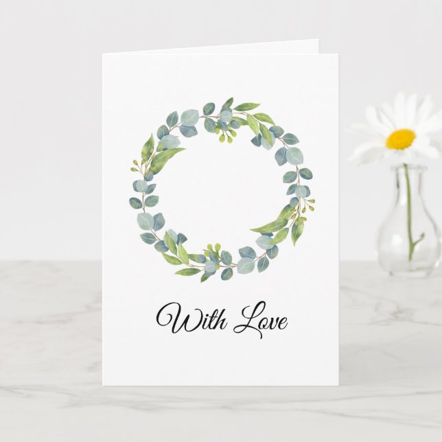 Simple Eucalyptus Wreath Wedding Card - Blank Kort (Liten växt)