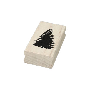 Simple Evergreen Gräs Träd Silhouette Wood Stämpel