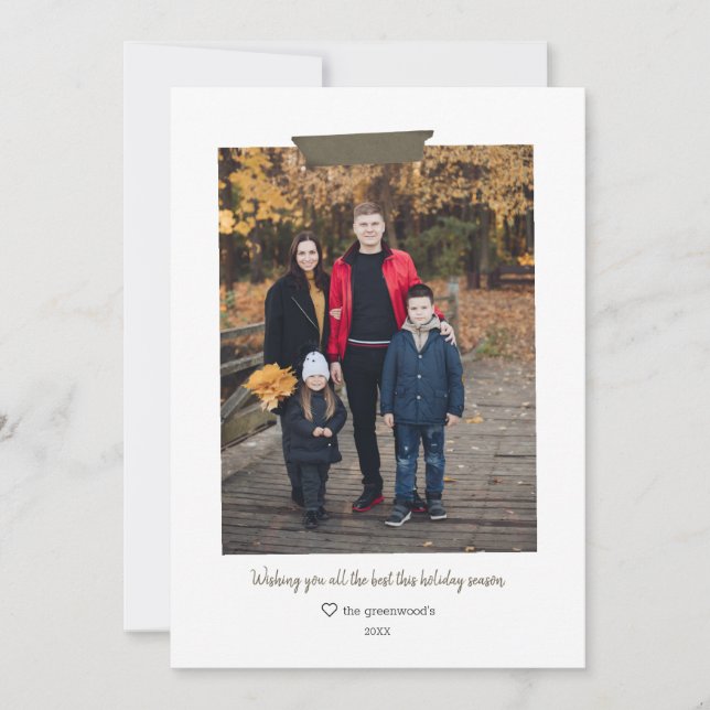 Simple Evergreen Washi Tape Helgdag Photo Card Julkort (Framsida)