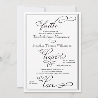 Simple Faith Hope Kärlek Script Wedding-inbjudan Inbjudningar
