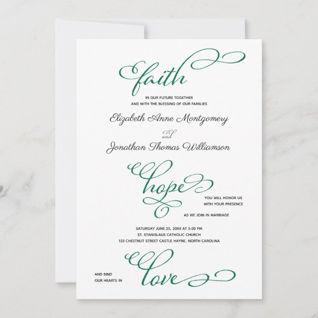 Simple Faith Hope Kärlek Script Wedding-inbjudan Inbjudningar (Framsida)
