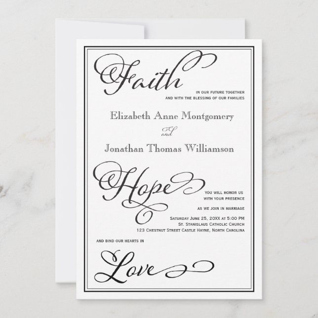 Simple Faith Hope Kärlek Script Wedding-inbjudan Inbjudningar (Framsida)