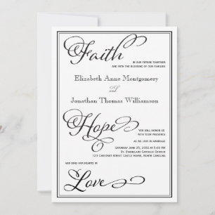 Simple Faith Hope Kärlek Script Wedding-inbjudan Inbjudningar