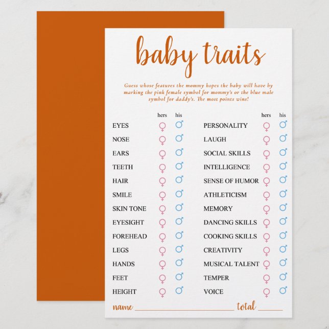 Simple Fall Baby Trait | Kortet orange (Fram/baksida)