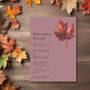 Simple Fall Löv Mauve Bröllop Rehearsal Dinner Inbjudningar