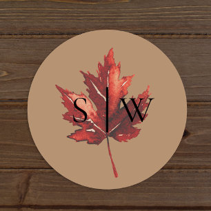 Simple Fall Löv Terracotta Bröllop kuvertförseglin Runt Klistermärke