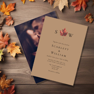 Simple Fall Löv Terracotta Monogram Photo Bröllop Inbjudningar