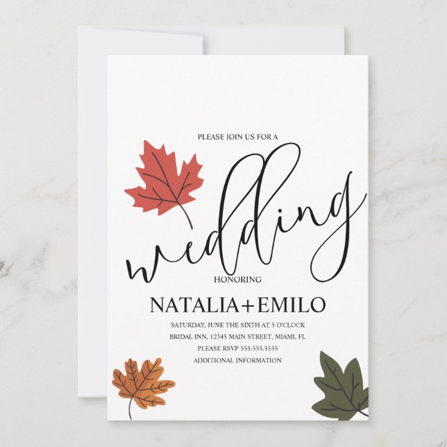 Simple Fall Wedding Leaf  Inbjudningar (Framsida)