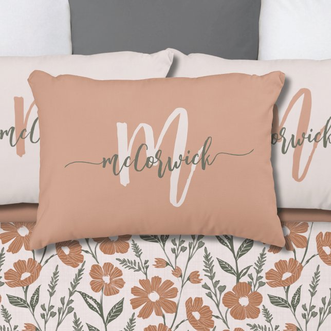 Simple Family Monogram Name Terracotta Prydnadskudde (Skapare uppladdad)