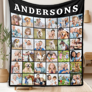 Simple Family Photo Collage Personlig Namn Fleecefilt