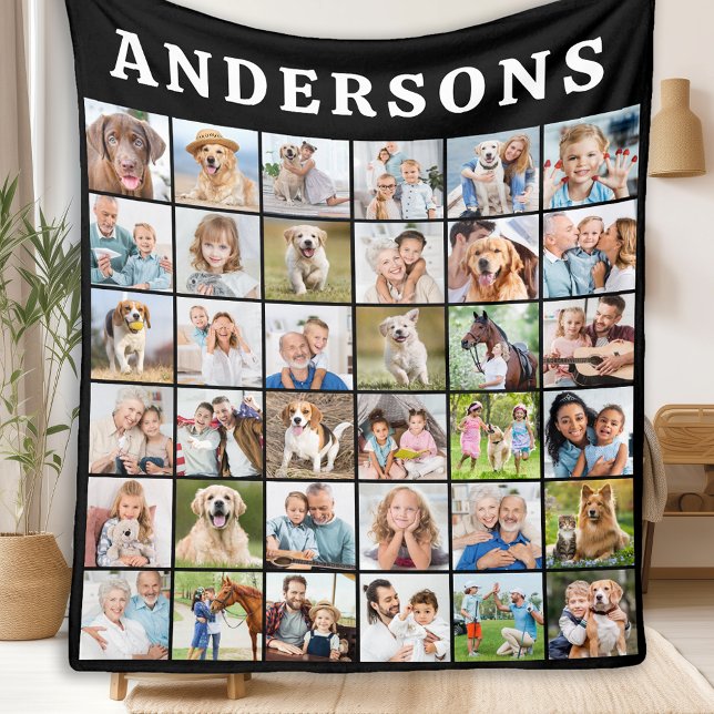 Simple Family Photo Collage Personlig Namn Fleecefilt (Skapare uppladdad)