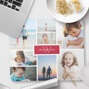 Simple Family Photo Collage & Red Monogram Musmatta