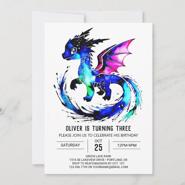 Simple Fantasy Dragon Digital Boy Birthday Inbjudningar (Framsida)
