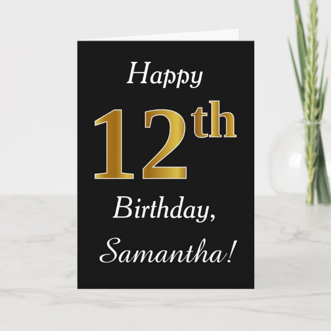 Simple Faux Guld 12:e Birthday + Anpassat namnkort Kort (Framsida)