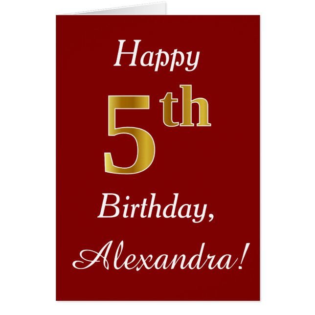 Simple Faux Guld 5:e födelsedagen + anpassat namnk Hälsningskort (Framsidan)