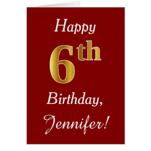 Simple Faux Guld 6e Birthday + Anpassat namnkort Hälsningskort