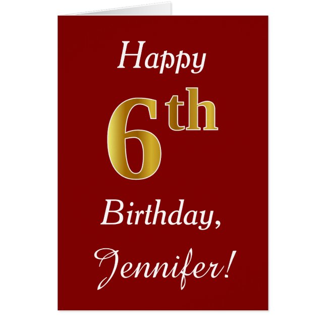 Simple Faux Guld 6e Birthday + Anpassat namnkort Hälsningskort (Framsidan)