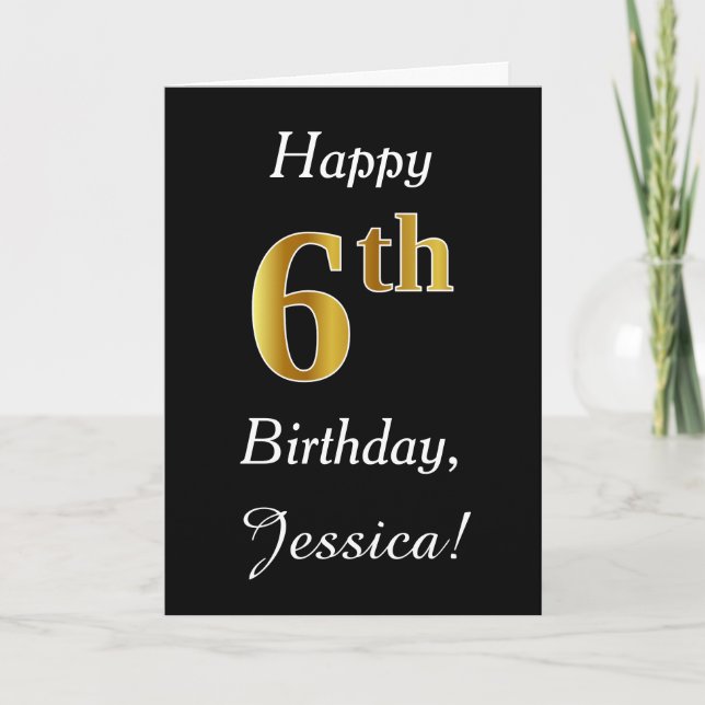Simple Faux Guld 6e Birthday + Anpassat namnkort Kort (Framsida)