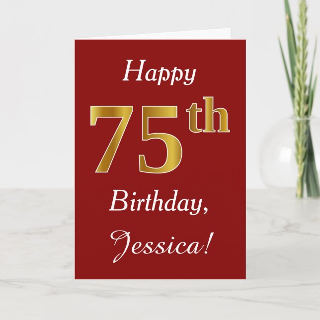 Simple Faux Guld 75:e Birthday + Anpassat namnkort Kort (Framsida)