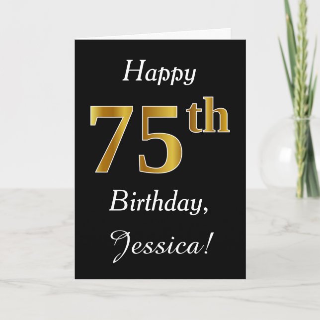 Simple Faux Guld 75:e Birthday + Anpassat namnkort Kort (Framsida)