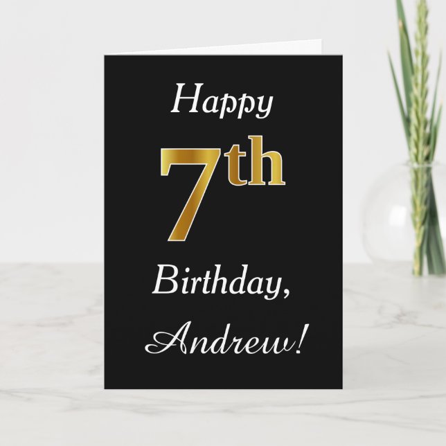 Simple Faux Guld 7:e Birthday + Anpassat namnkort Kort (Framsida)