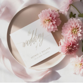 Simple Faux Guld Calligraphy Bröllop Pappersservett