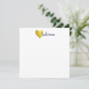 Simple Faux Guld Heart med skript Namn Anteckningskort
