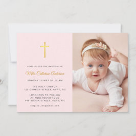 Simple Faux guld kor Rosa Photo Baptism Inbjudningar