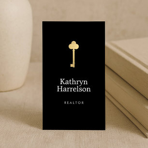Simple Faux Guld Nyckel Realtor Logotyp Black Visitkort