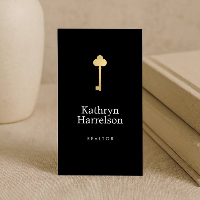 Simple Faux Guld Nyckel Realtor Logotyp Black Visitkort (Skapare uppladdad)