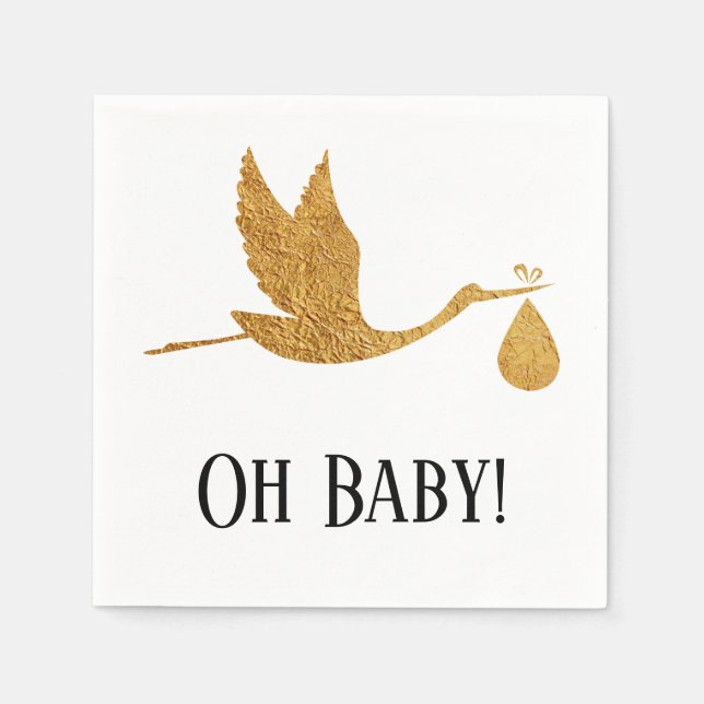 Simple Faux Guld Stork w/ "Oh Baby" Shower Pappersservett (Framsidan)