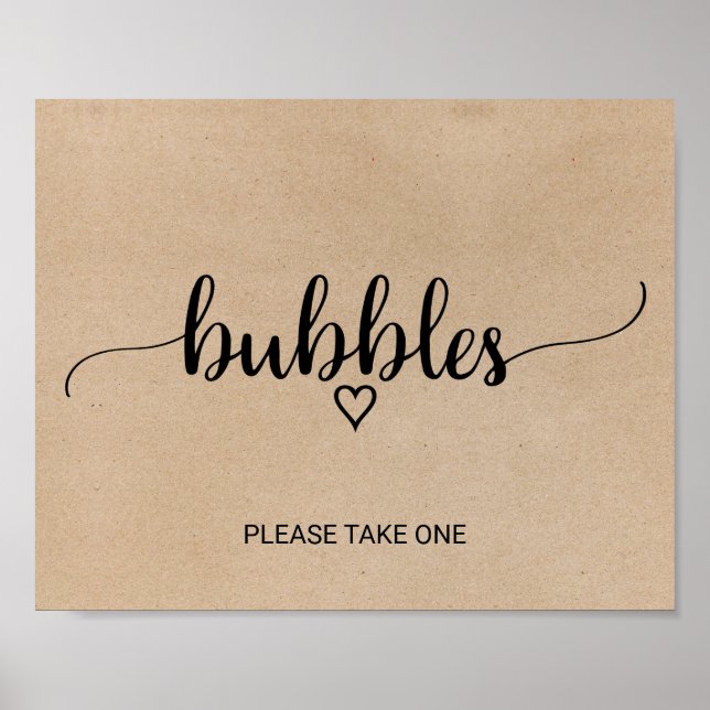 Simple Faux Kraft Calligraphy Bubbles Sign Poster (Framsidan)