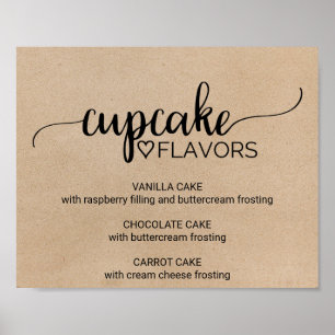 Simple Faux Kraft Calligraphy Cupkaka Flavors Sign Poster