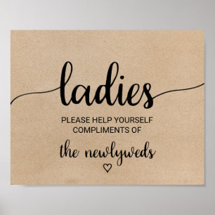 Simple Faux Kraft Calligraphy Dam Bathroom Sign Poster