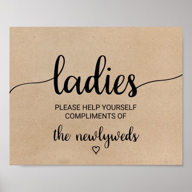 Simple Faux Kraft Calligraphy Dam Bathroom Sign Poster (Framsidan)