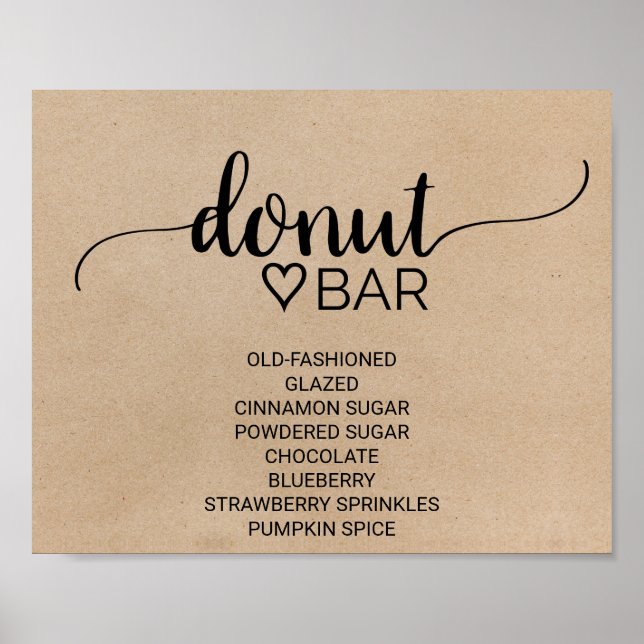 Simple Faux Kraft Calligraphy Donut Pub Sign Poster (Framsidan)