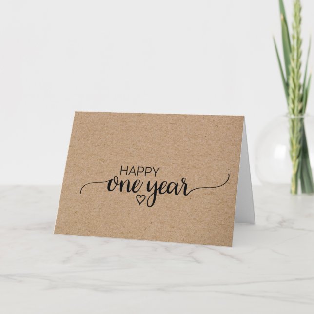 Simple Faux Kraft Calligraphy Ett år Kort (Framsida)